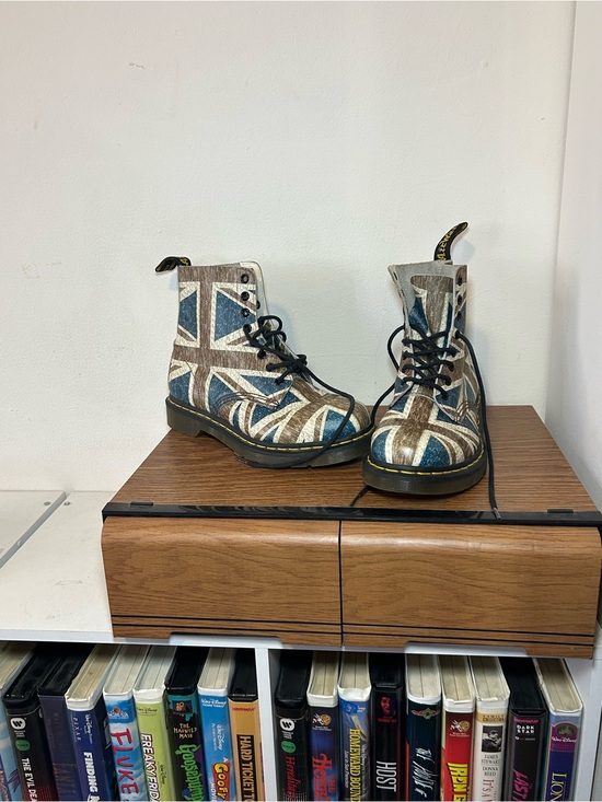 Dr. Martens Shoes - Dr. Martens Union Jack Combat Boots - Blue & Brown